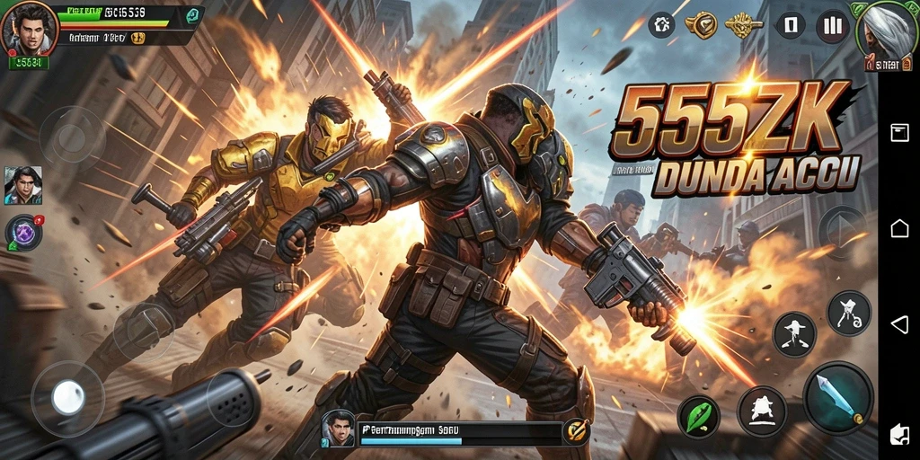 Screeshot utama 555ZK menunjukkan pertarungan yang mendebarkan di arena.