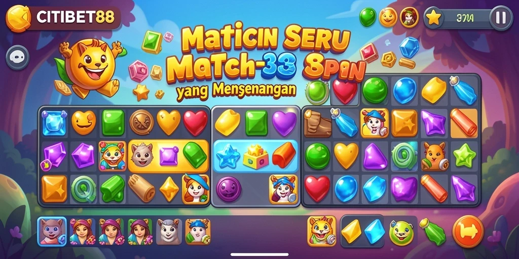 Gameplay seru dalam CITIBET88 dengan tantangan Match-3.