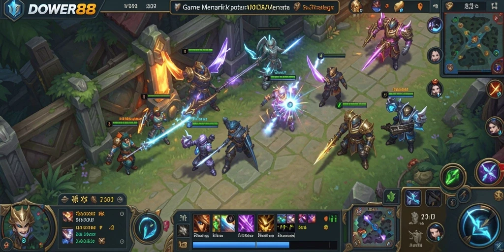 Gameplay DOWER88 menampilkan aksi seru dalam pertempuran MOBA.