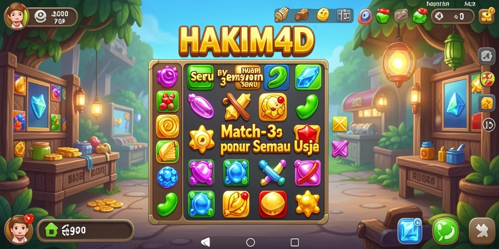 Tangkapan layar gameplay HAKIM4D dengan aksi Match-3 yang menarik.