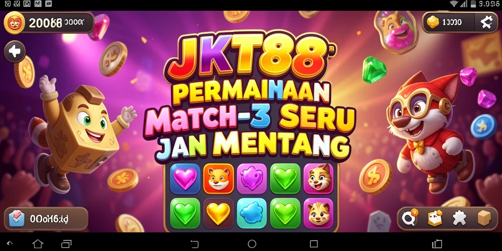 Tampilan menarik dari permainan Match-3 dengan berbagai permata berwarna.