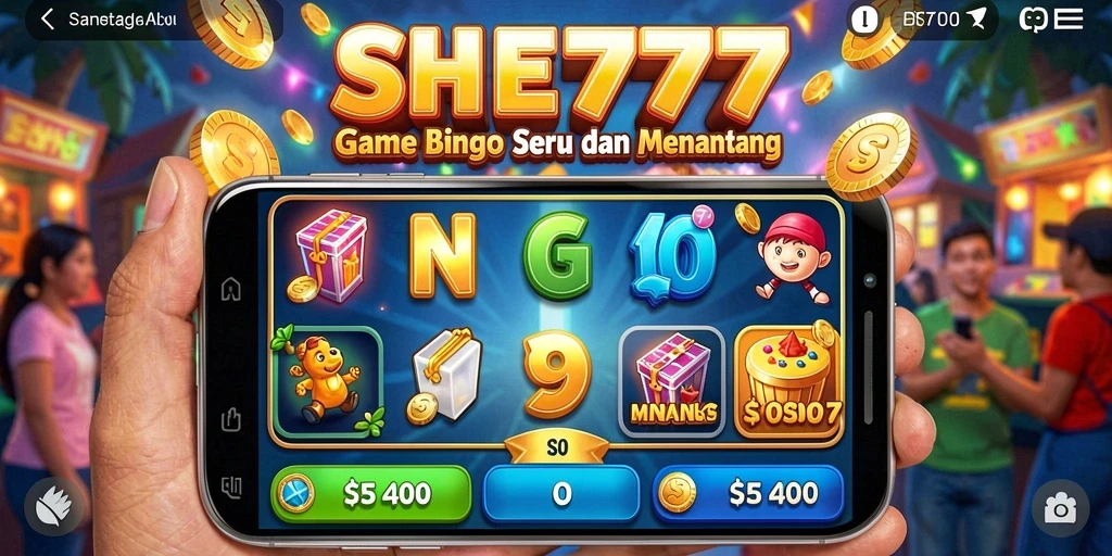 Screenshot gameplay SHE777 menampilkan serunya permainan Bingo yang interaktif.