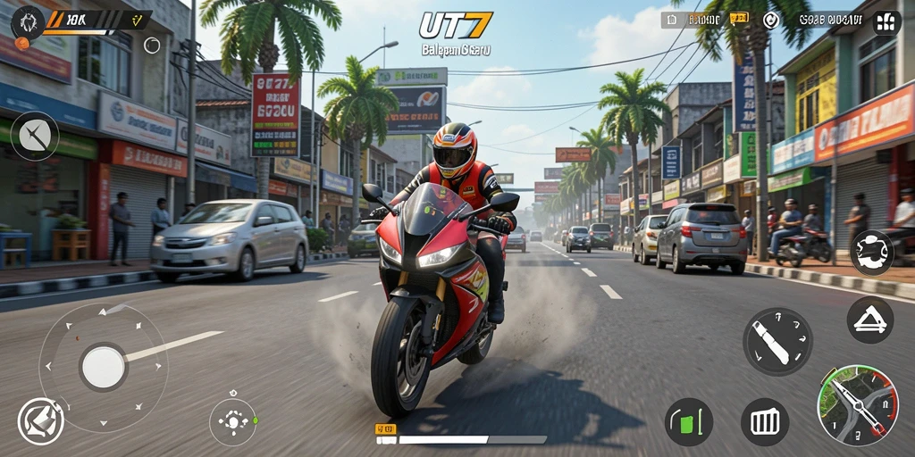 Tampilan gameplay UT77 dengan motor balap yang menakjubkan.
