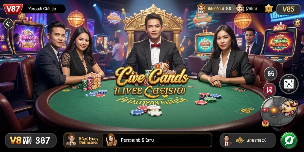 Screenshot gameplay V87 menampilkan pengalaman Live Casino yang menegangkan dan interaktif.